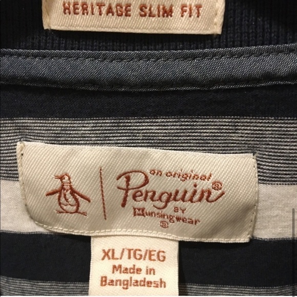 Men’s Penguin Navy Blue Striped Polo Shirt - Picture 5 of 6